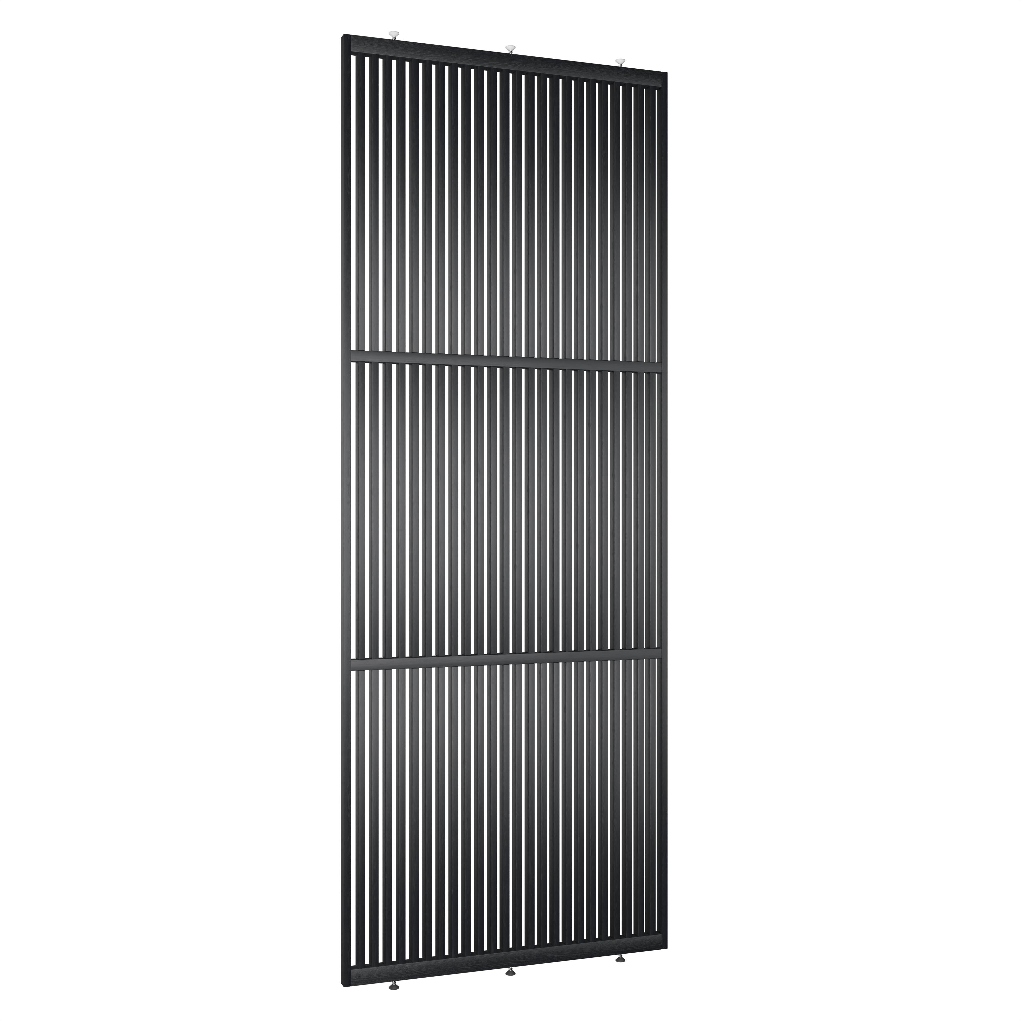 Houten roomdivider in RAL9005 massief eiken, ontworpen voor een strakke, hotel chique uitstraling. Een elegante toevoeging aan elk interieur