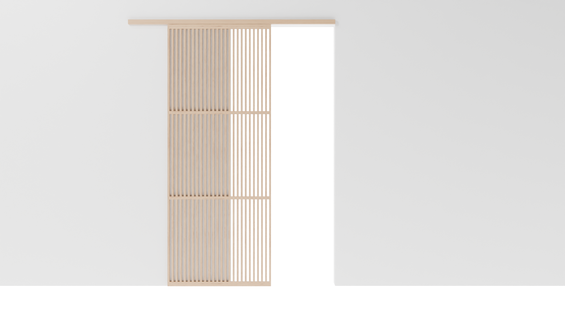 Minimalistische Japanse schuifdeur, opgebouwd uit 1 paneel blank gelakt massief eikenhout, met strakke lijnen en een serene uitstraling