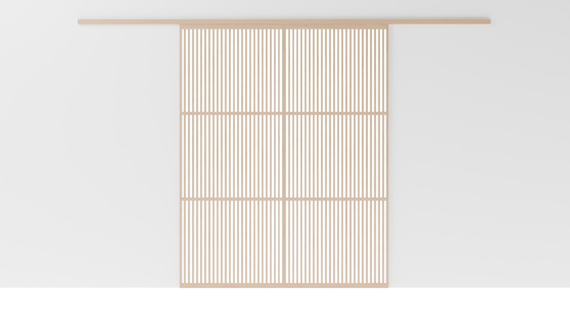 Minimalistische Japanse schuifdeuren, opgebouwd uit 2 panelen gelakt massief eikenhout, met strakke lijnen en een serene uitstraling