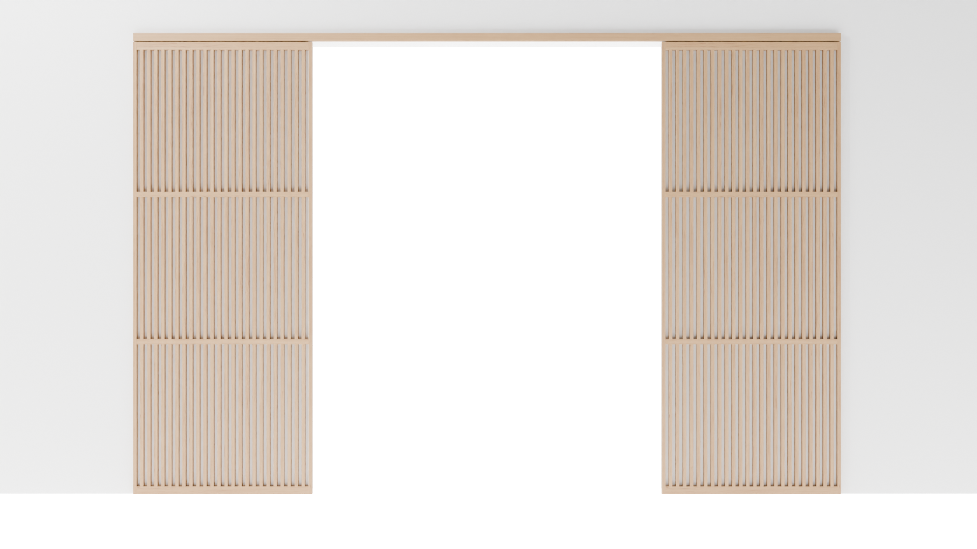 Minimalistische Japanse schuifdeuren, opgebouwd uit 2 panelen gelakt massief eikenhout, met strakke lijnen en een serene uitstraling