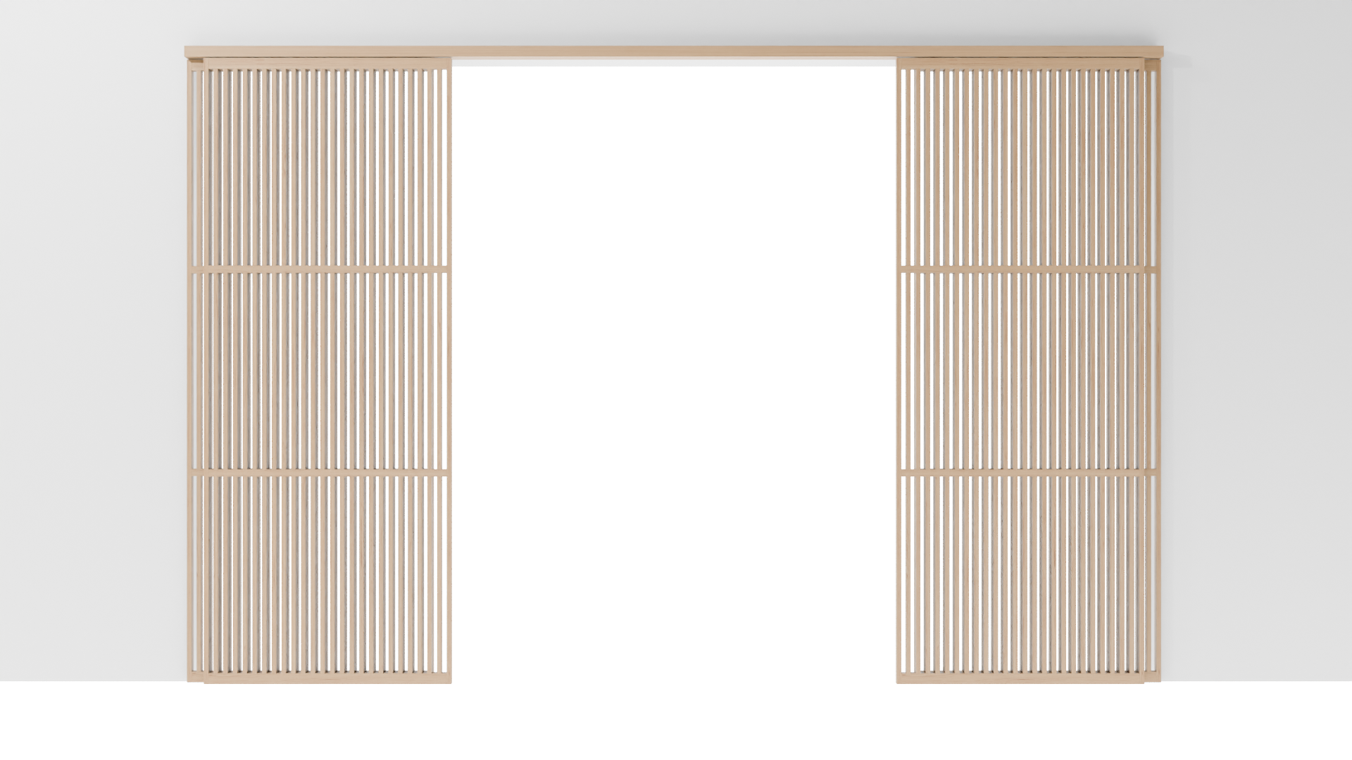Minimalistische Japanse schuifdeuren, opgebouwd uit 4 panelen gelakt massief eikenhout, met strakke lijnen en een serene uitstraling