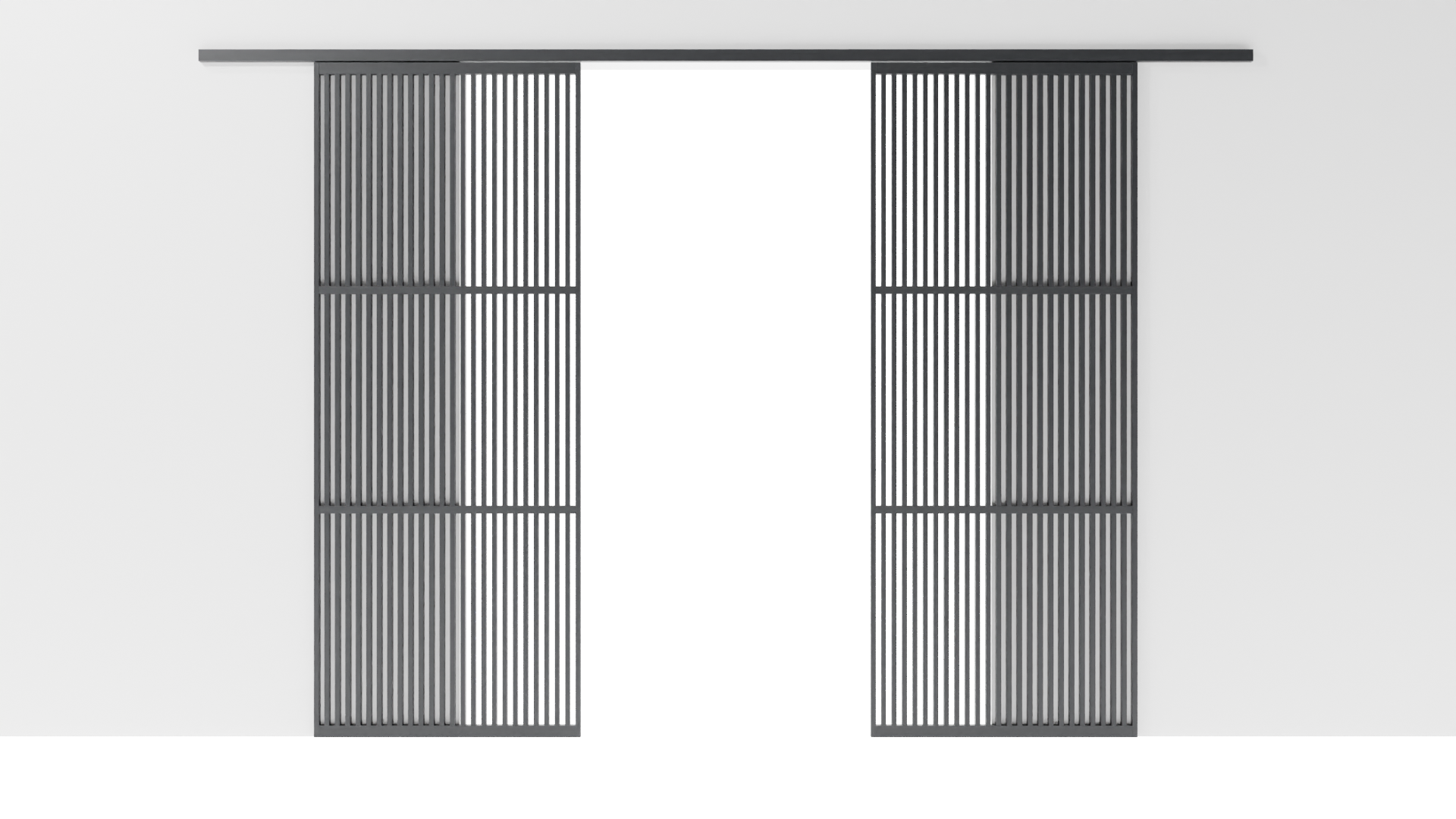 Minimalistische Japanse schuifdeuren, opgebouwd uit 2 panelen gelakt massief eikenhout, met strakke lijnen en een serene uitstraling
