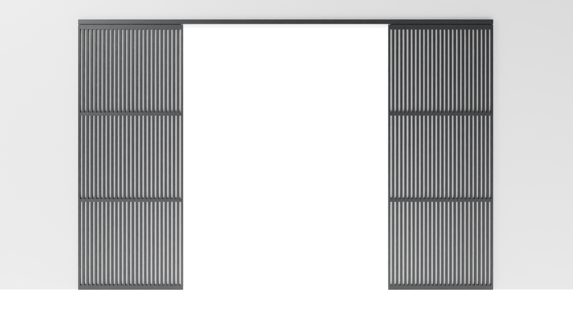 Minimalistische Japanse schuifdeuren, opgebouwd uit 2 panelen gelakt massief eikenhout, met strakke lijnen en een serene uitstraling