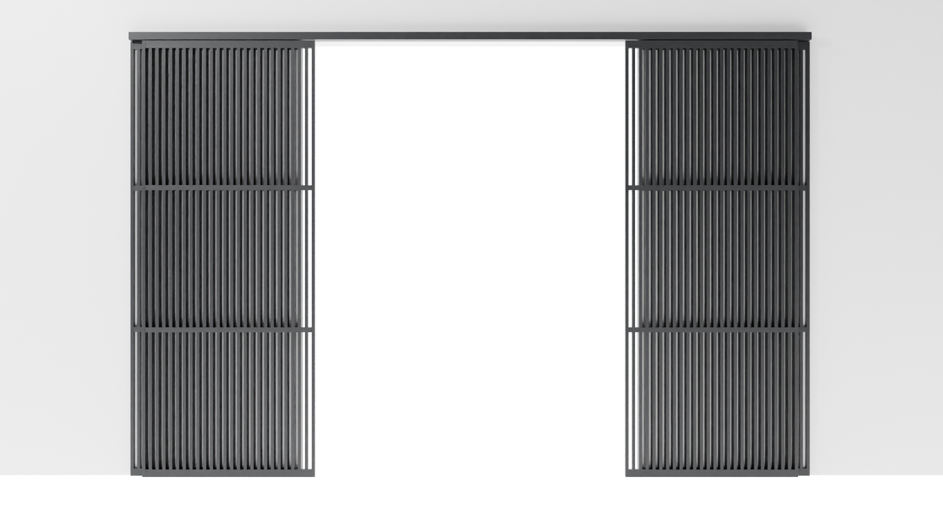 Minimalistische Japanse schuifdeuren, opgebouwd uit 4 panelen gelakt massief eikenhout, met strakke lijnen en een serene uitstraling