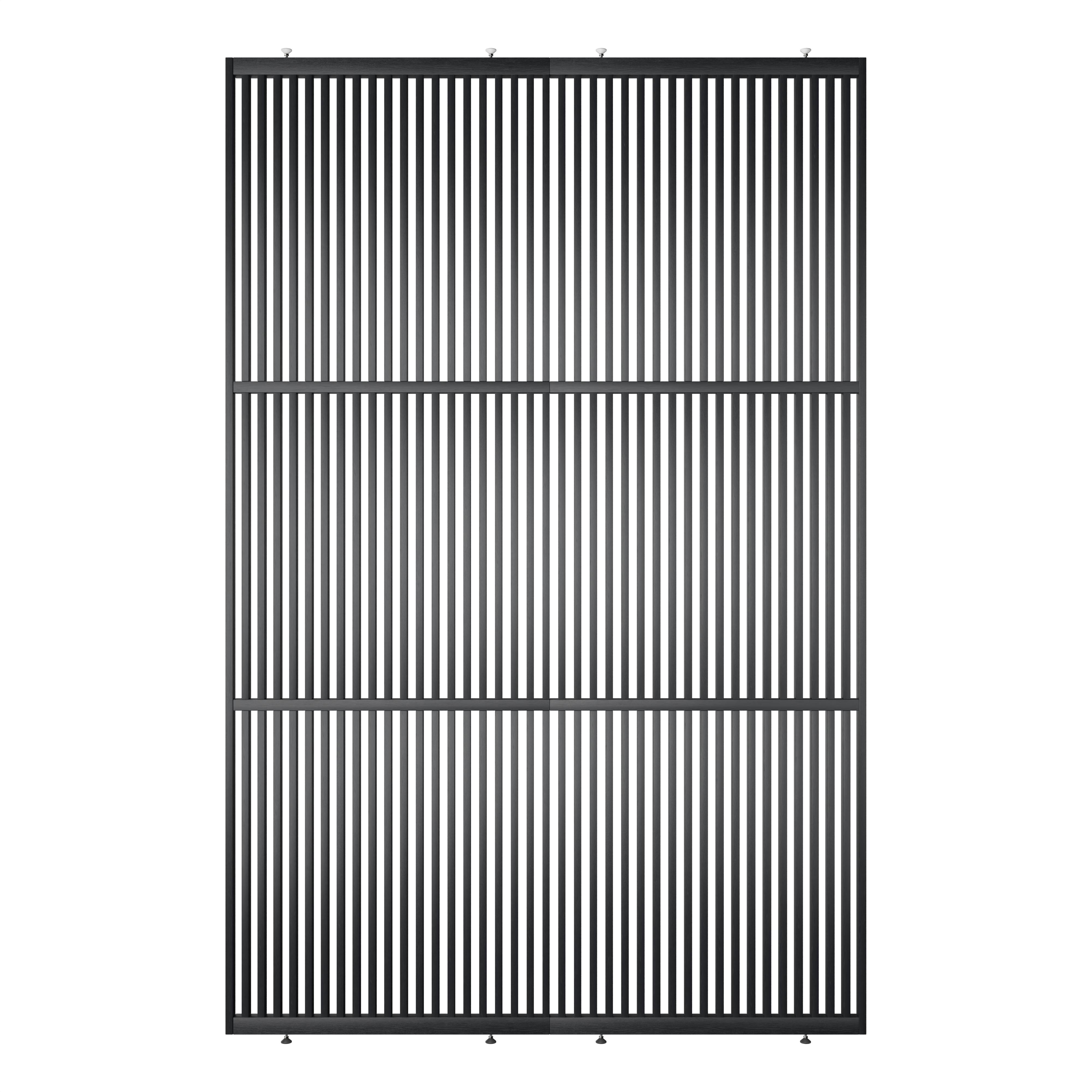 Houten roomdivider met twee gekoppelde delen in XL, van RAL9005 gelakt massief eiken voor een strakke, natuurlijke uitstraling