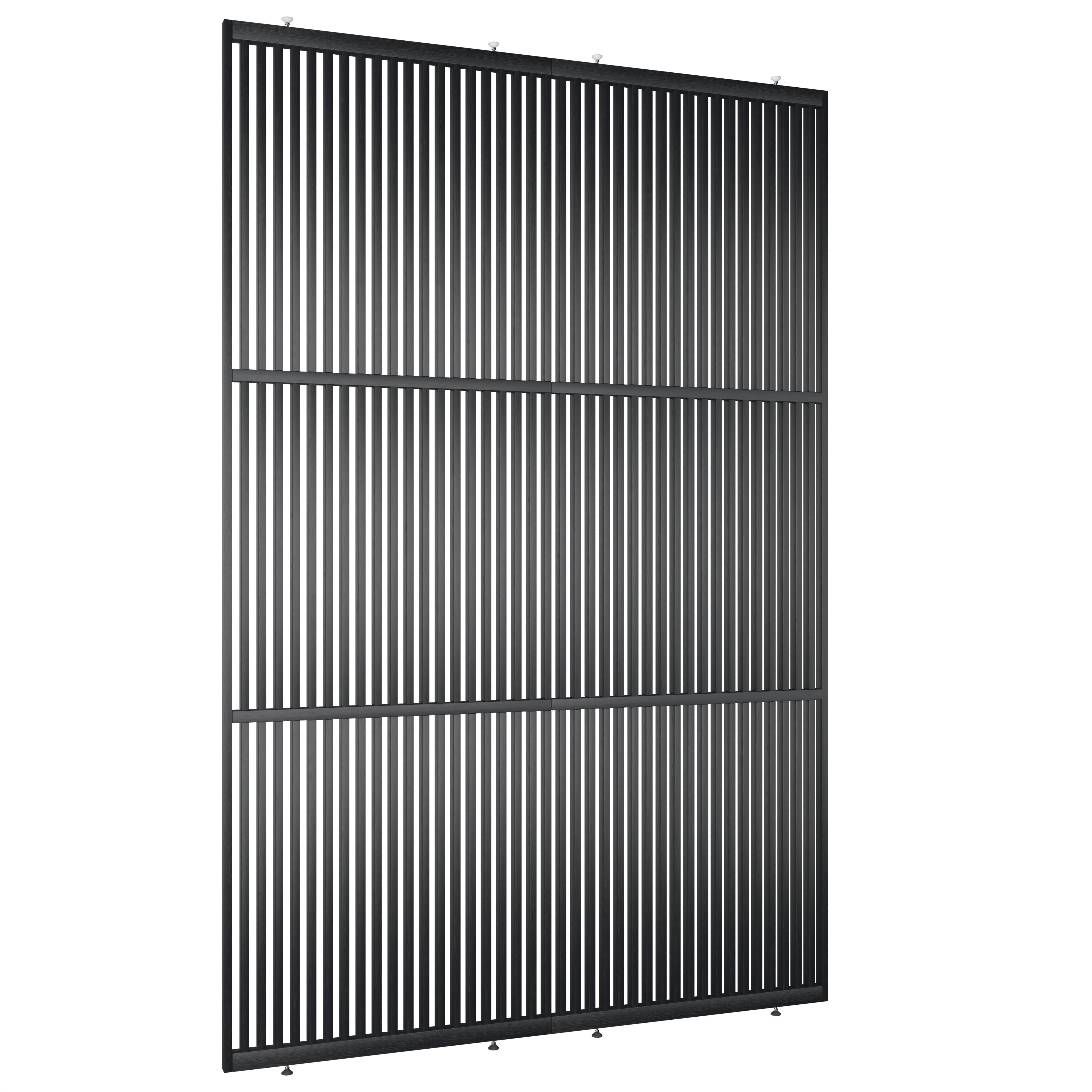 Houten roomdivider met twee gekoppelde delen in XL, in RAL7021 gelakt massief eiken voor een strakke, natuurlijke uitstraling.