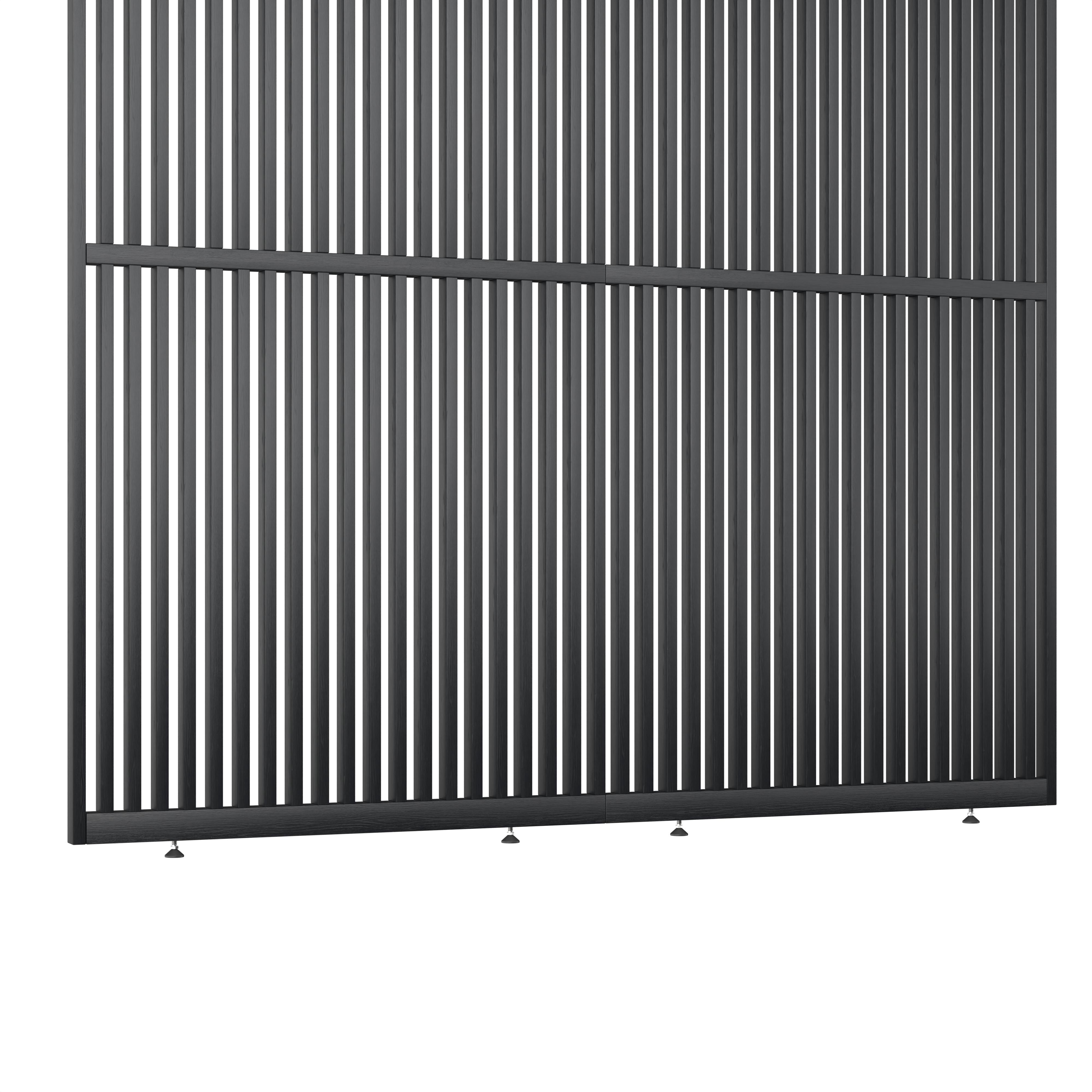 Houten roomdivider met twee gekoppelde delen in XL, in RAL7021 gelakt massief eiken voor een strakke, natuurlijke uitstraling.