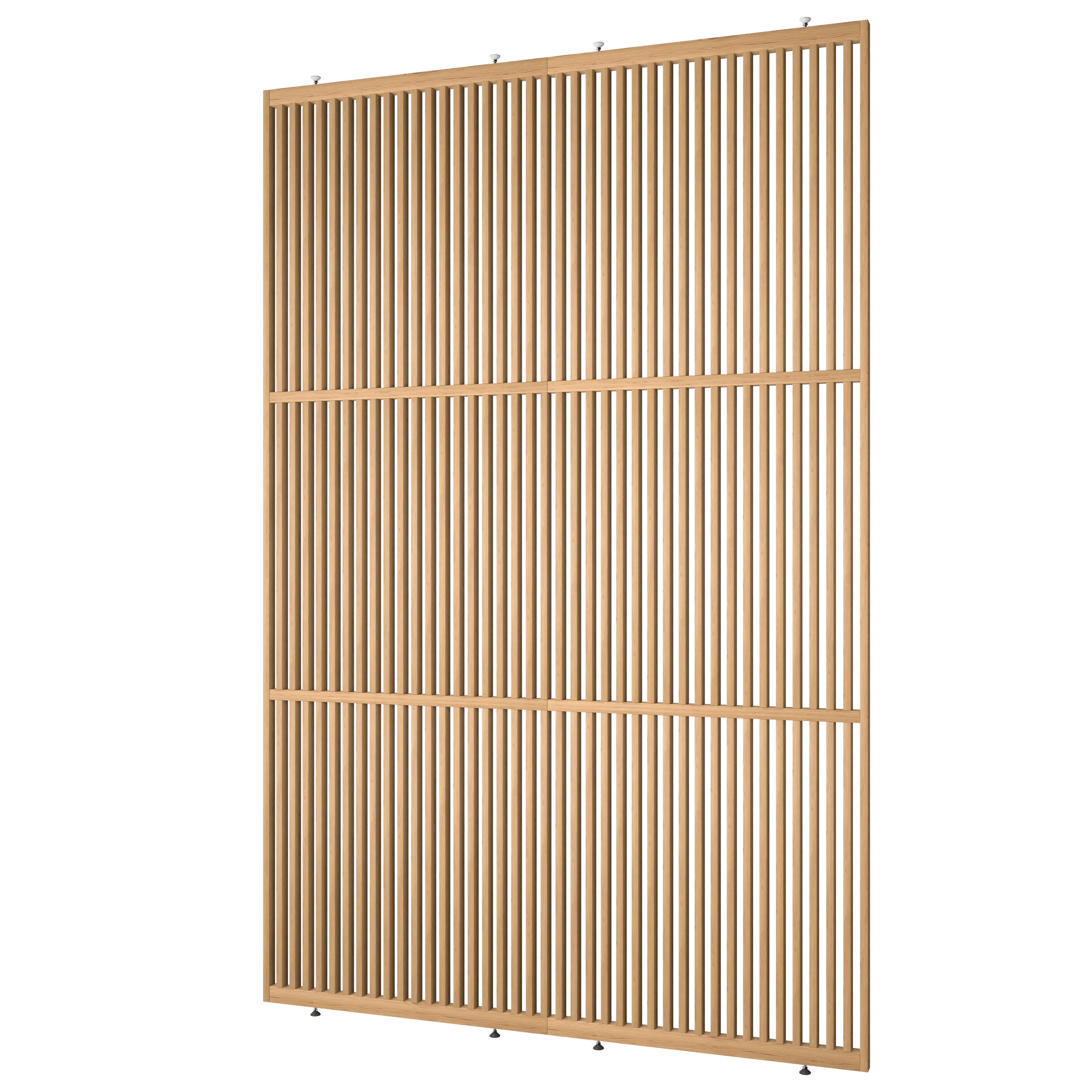 Houten roomdivider met twee gekoppelde delen in XL-formaat, van blank gelakt massief eiken voor een strakke, natuurlijke uitstraling