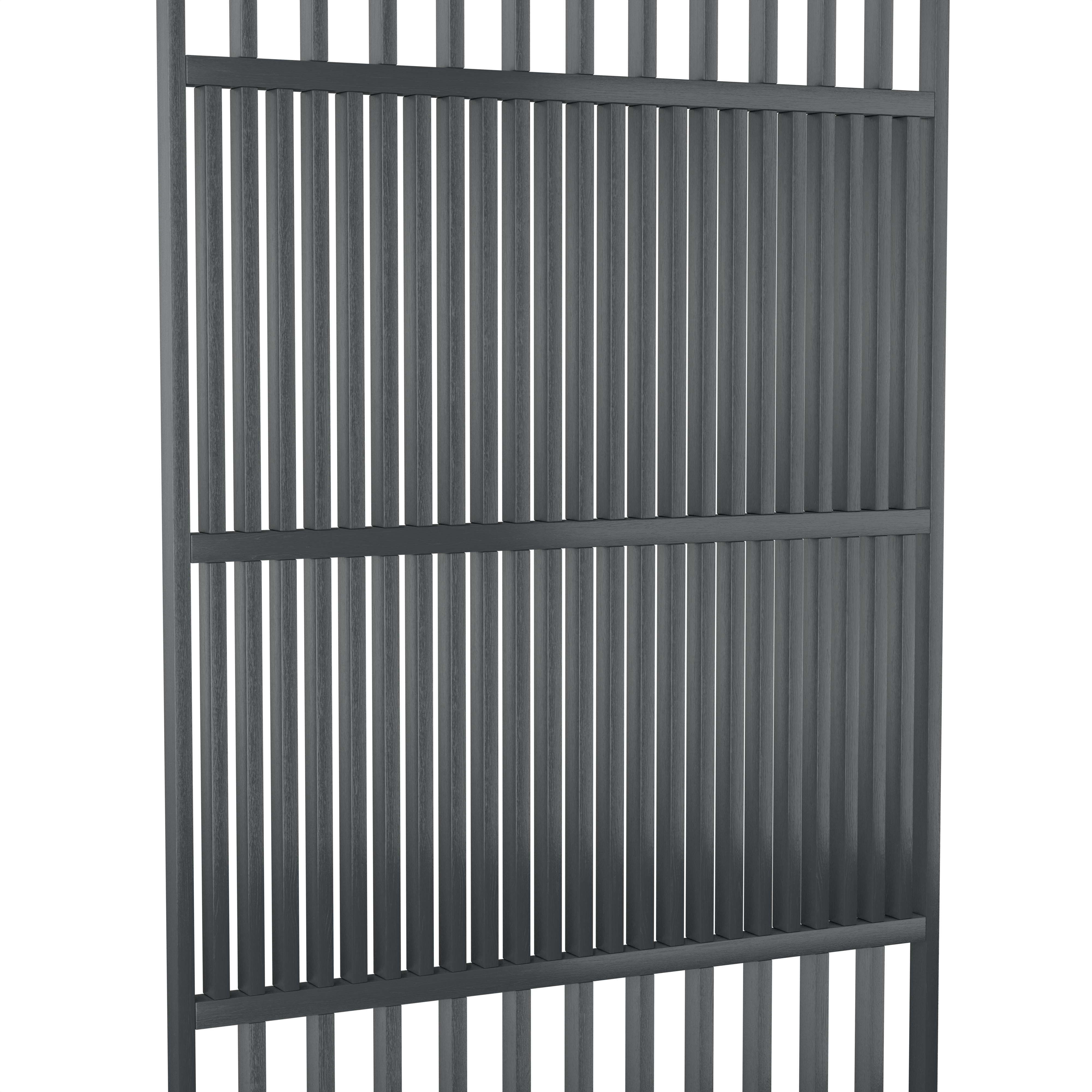 Detail latten Frame Flow roomdivider op maat plafondhoog eiken RAL 7021