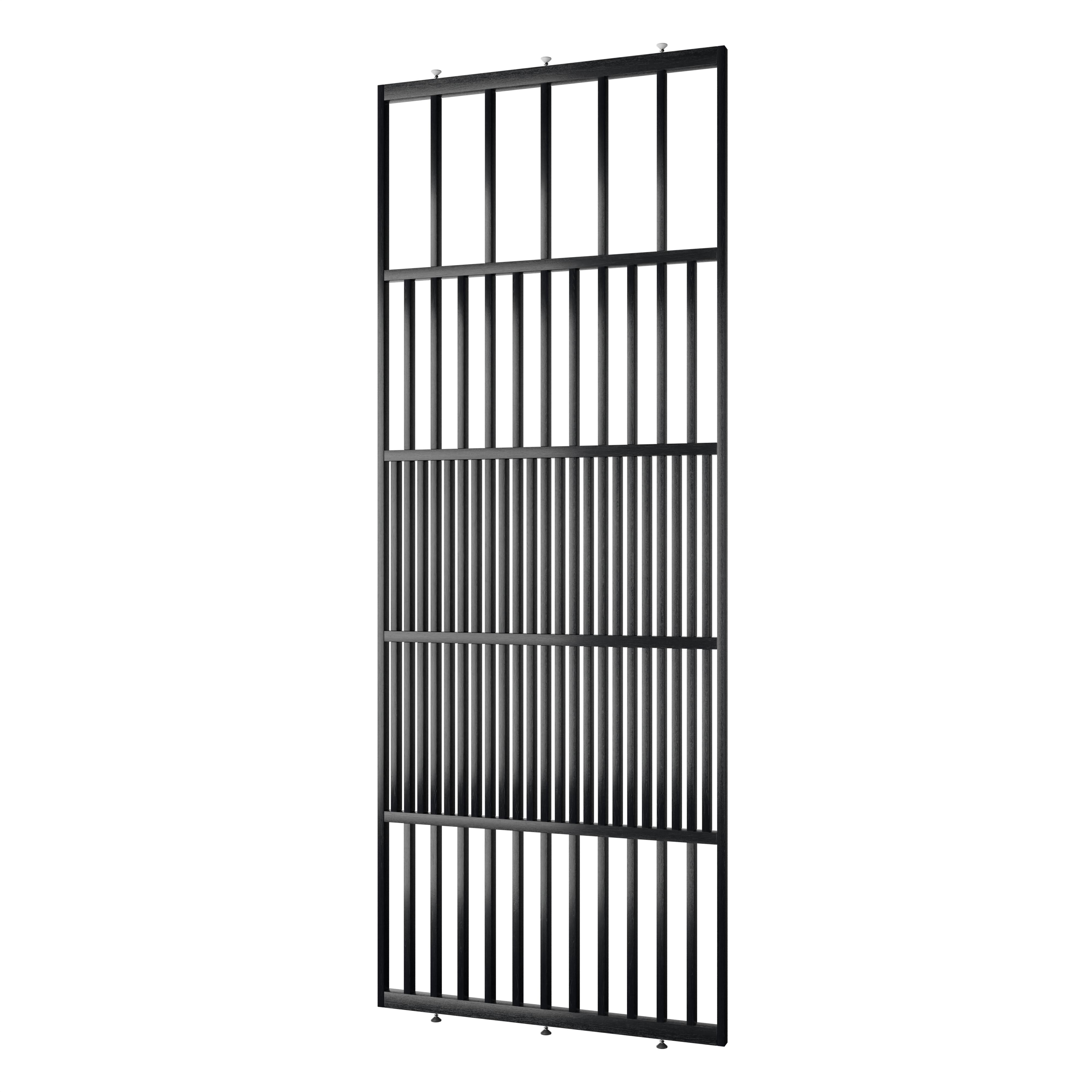 Roomdivider op maat plafondhoog Frame Flow eiken RAL 9005 schuin links