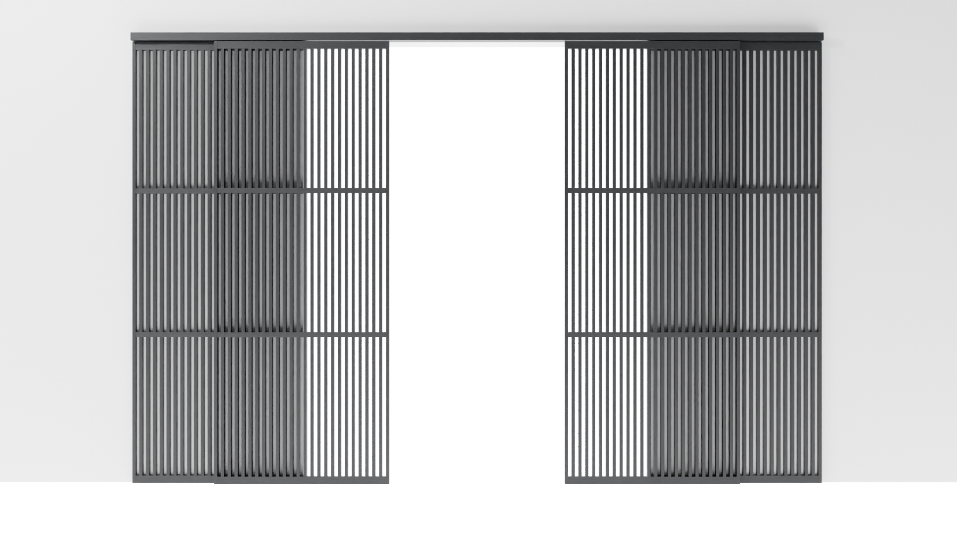 Minimalistische Japanse schuifdeuren, opgebouwd uit 4 panelen gelakt massief eikenhout, met strakke lijnen en een serene uitstraling