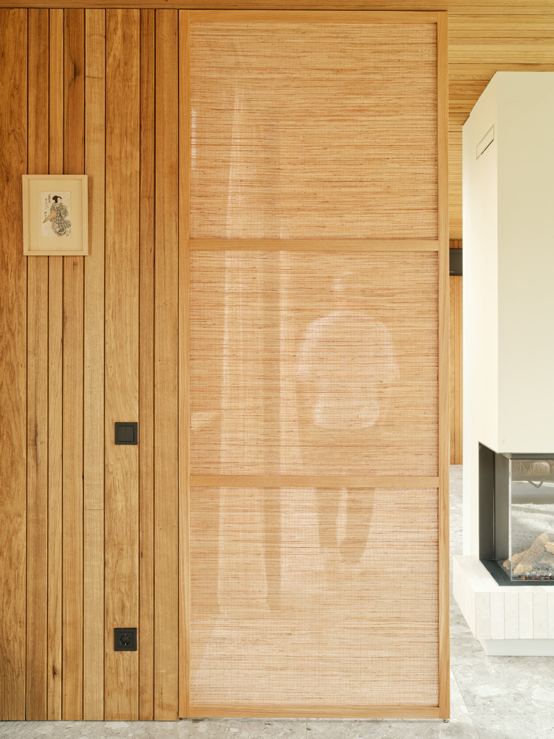 Exclusieve houten roomdivider model Noble Weave van massief eikenhout met geweven jute en hennep