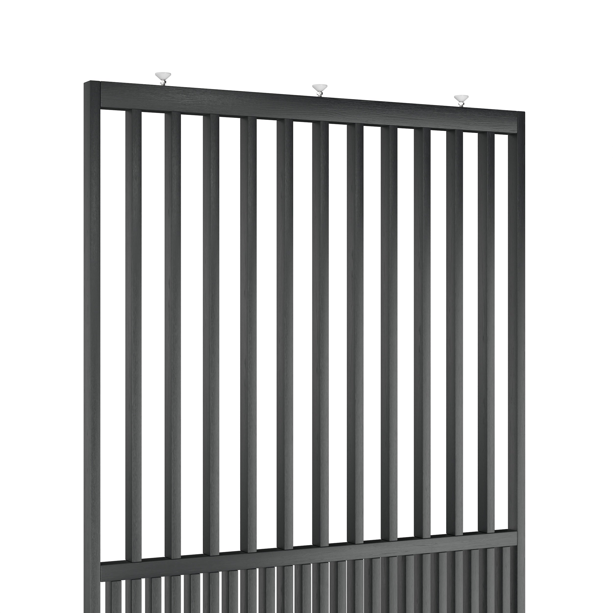 plafondhoge roomdivider op maat model light ral 9005 zwart massief eiken front aanzicht