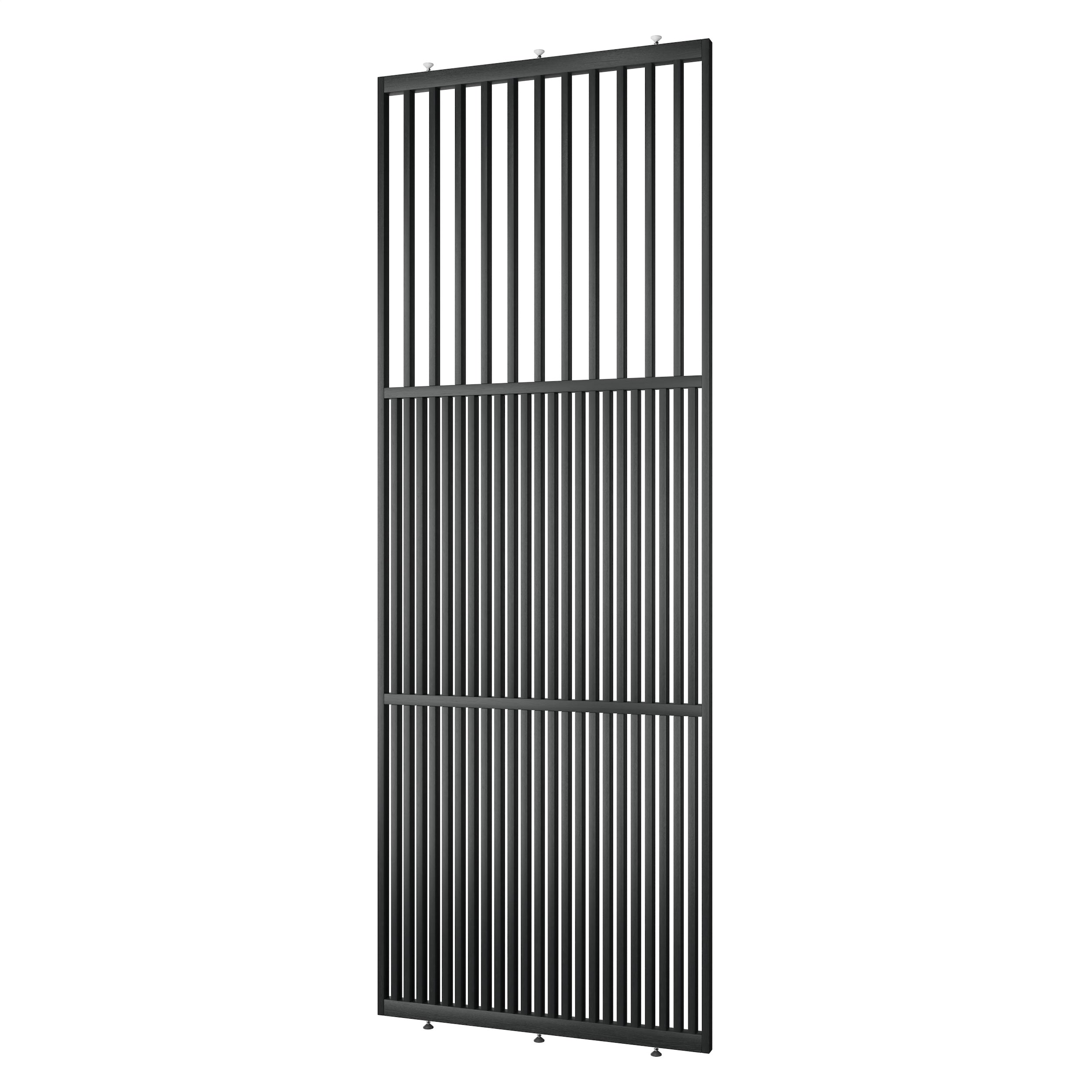 plafondhoge roomdivider op maat model light ral 9005 zwart massief eiken ruimtelijk aanzicht
