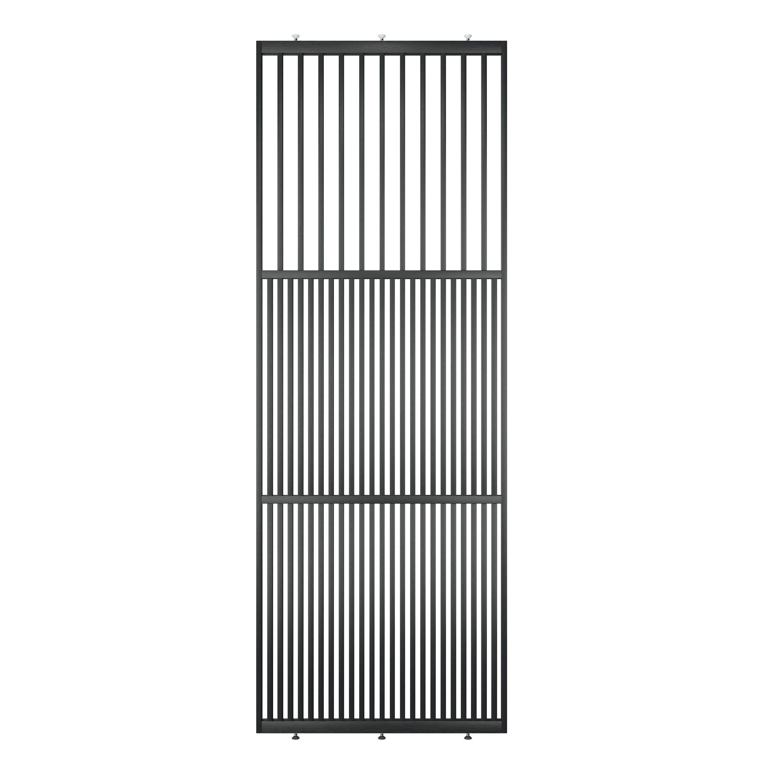 plafondhoge roomdivider op maat model light ral 9005 zwart massief eiken vooraanzicht