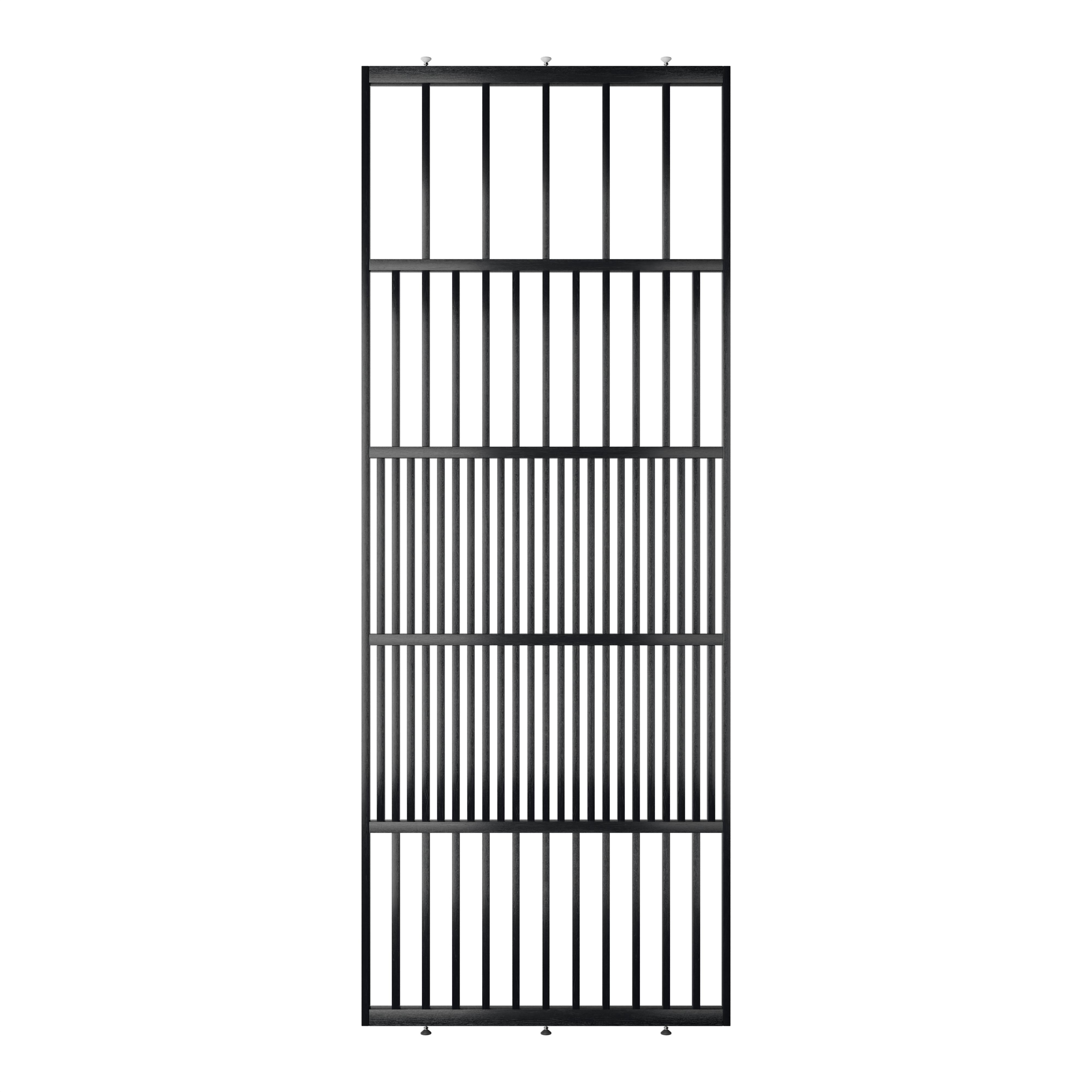 Roomdivider op maat plafondhoog Frame Flow eiken RAL 9005 vooraanzicht